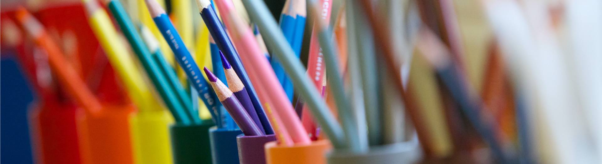 Pencil cups in a classroom