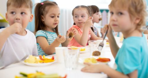 Children eating in cafeteria
